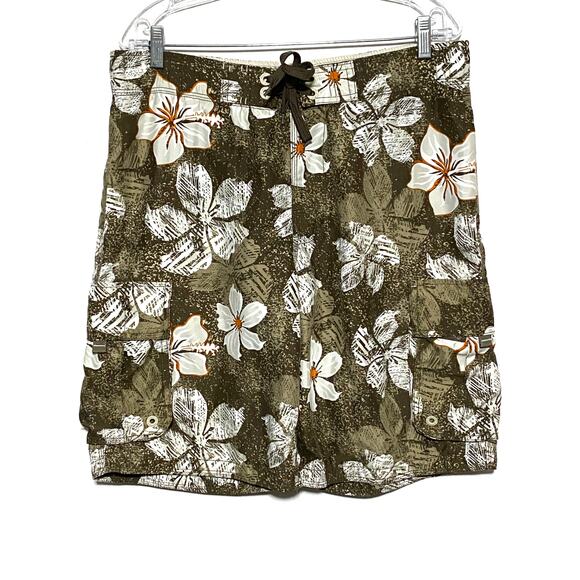 Aeropostale Hawaiian Floral Boardshorts Brown Tan Cargo Swim Shorts Mens Small S - Picture 1 of 10